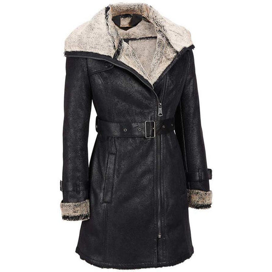 Black Womens Faux Shearling Coat