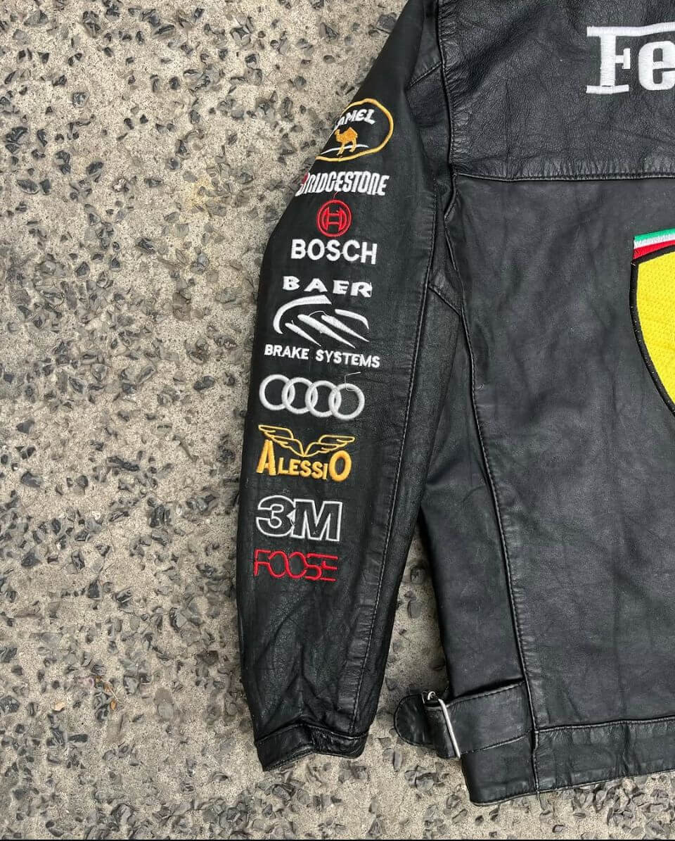 Black Ferrari Racing Leather Jacket – Vintage F1 Style