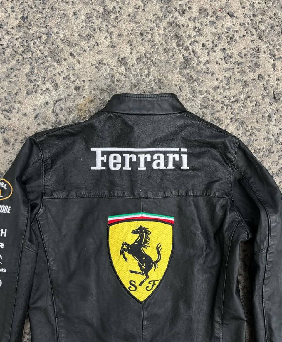 Black Ferrari Racing Leather Jacket – Vintage F1 Style