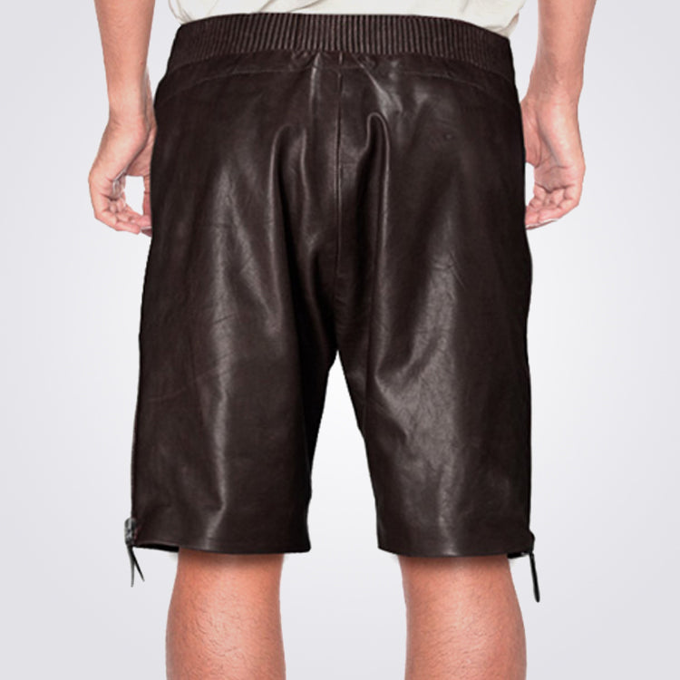 Black Leather Shorts For Mens With Side Zipper