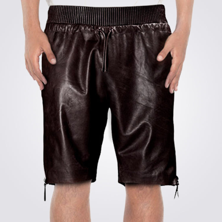 Black Leather Shorts For Mens With Side Zipper
