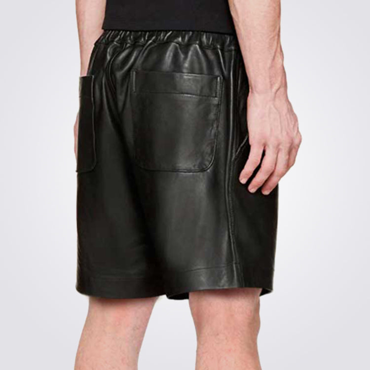 Black Leather Shorts For Men with Elasticated Waistline
