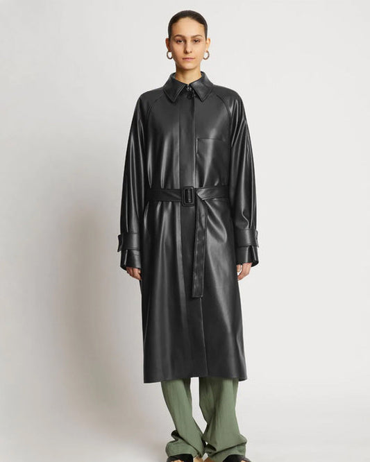 Buy Best Classic Fashion Black Sheepskin Leather Plain Trench Coat