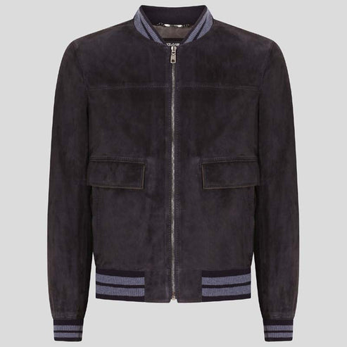 Black Suede Leather Bomber jacket for Men