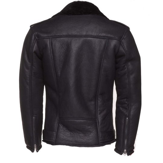 Black on Black Shearling Biker Jacket with Belt