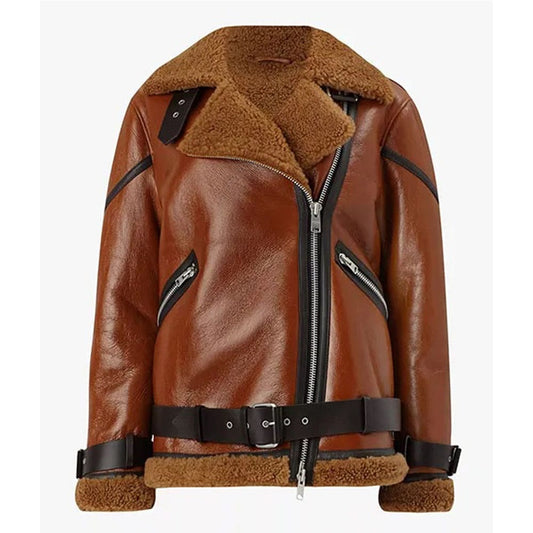 Blanche Rusty Brown Oversized Shearling Jacket