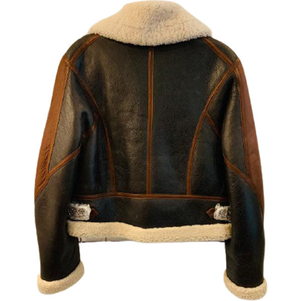 Brown Cropped Aviator Shearling Jacket