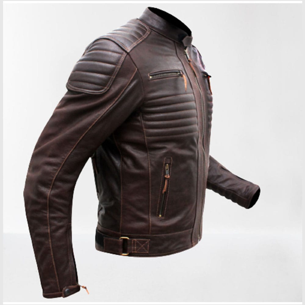 Brown Leather Biker Racer Jacket for Men Leather Apparel Fashion Jacket