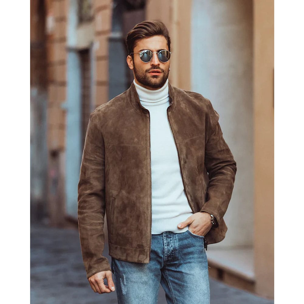 Brown Suede Leather Jacket for Men