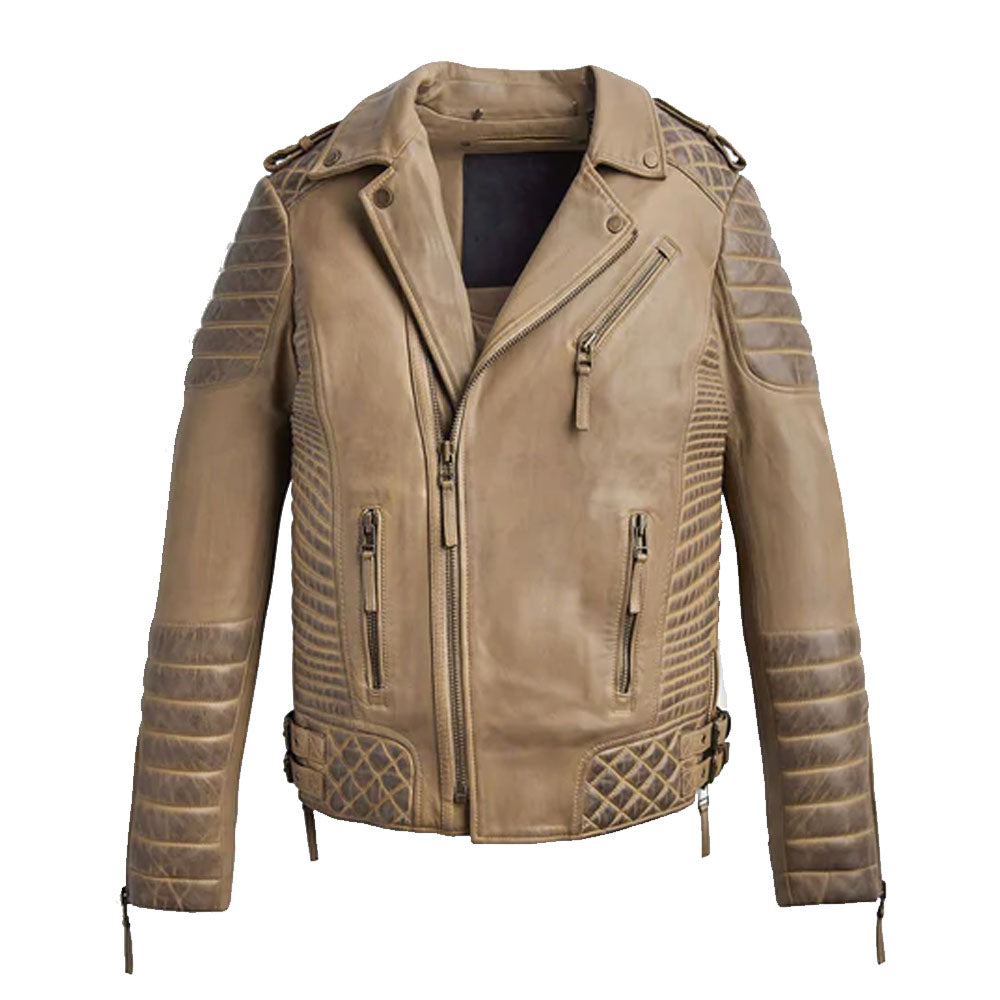 Buy Best Fashion Desert Brown Waxed Biker Leather Motorbike Jacket For Sale