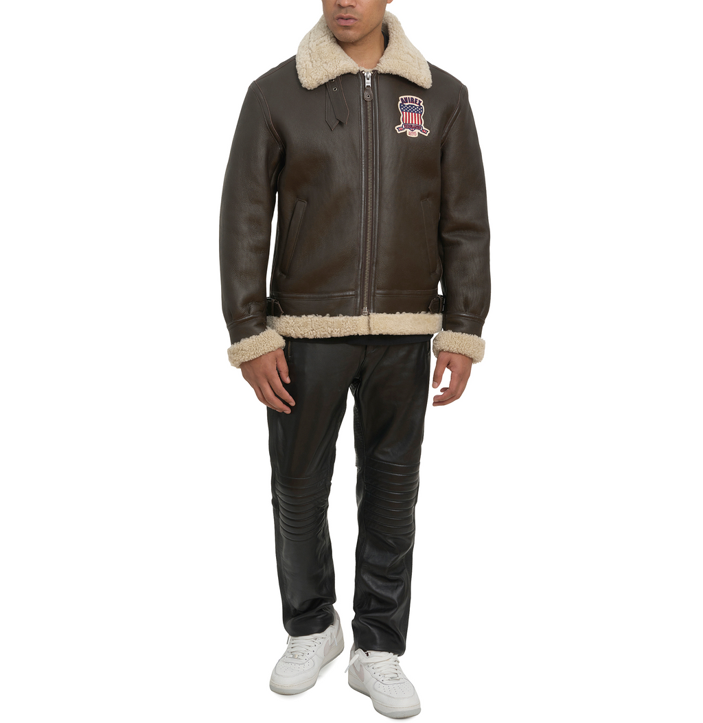  Avirex B3 Shearling Choclate Leather Jackets 