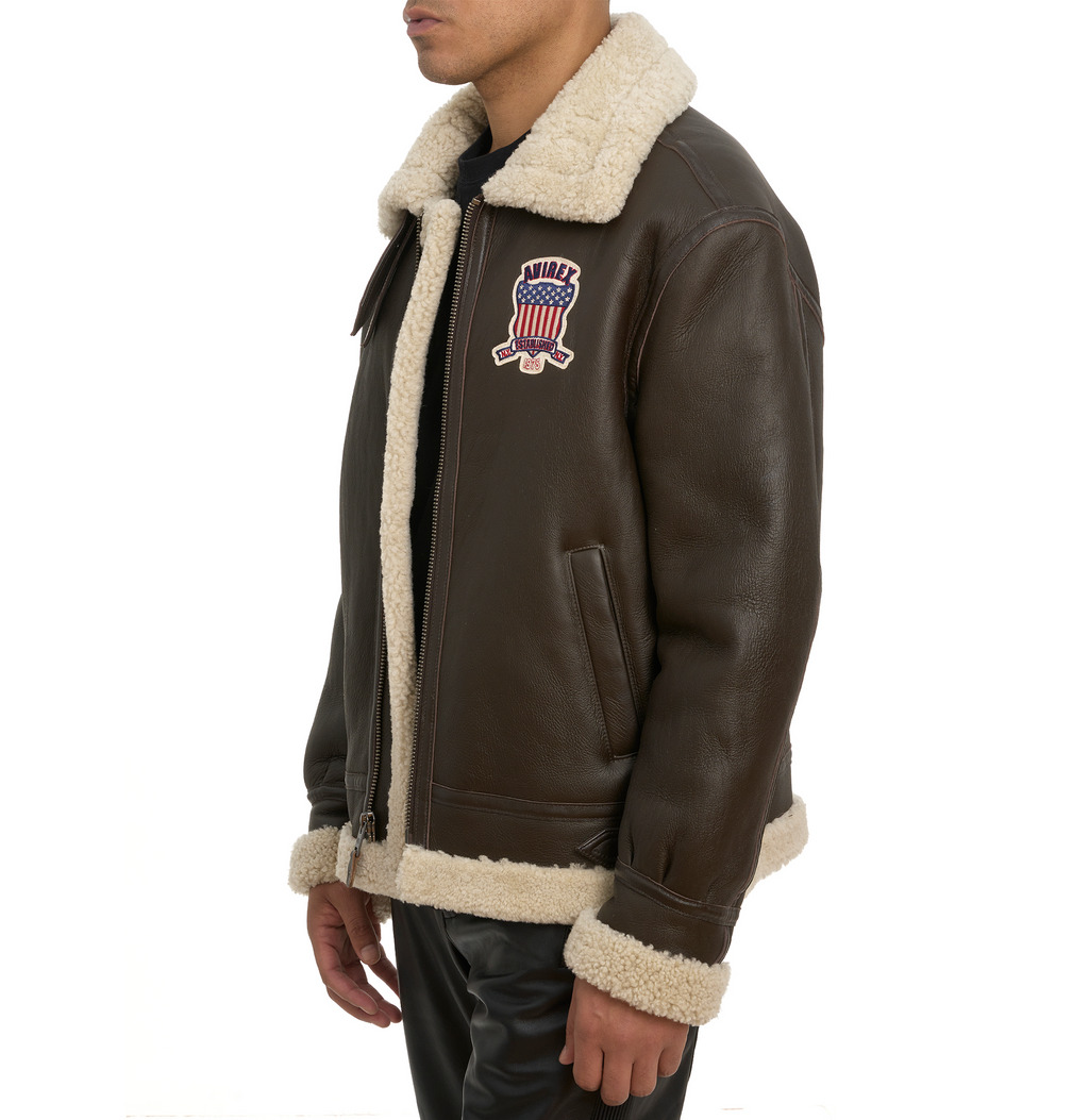 Avirex B3 Shearling Choclate Leather Jackets For Sale