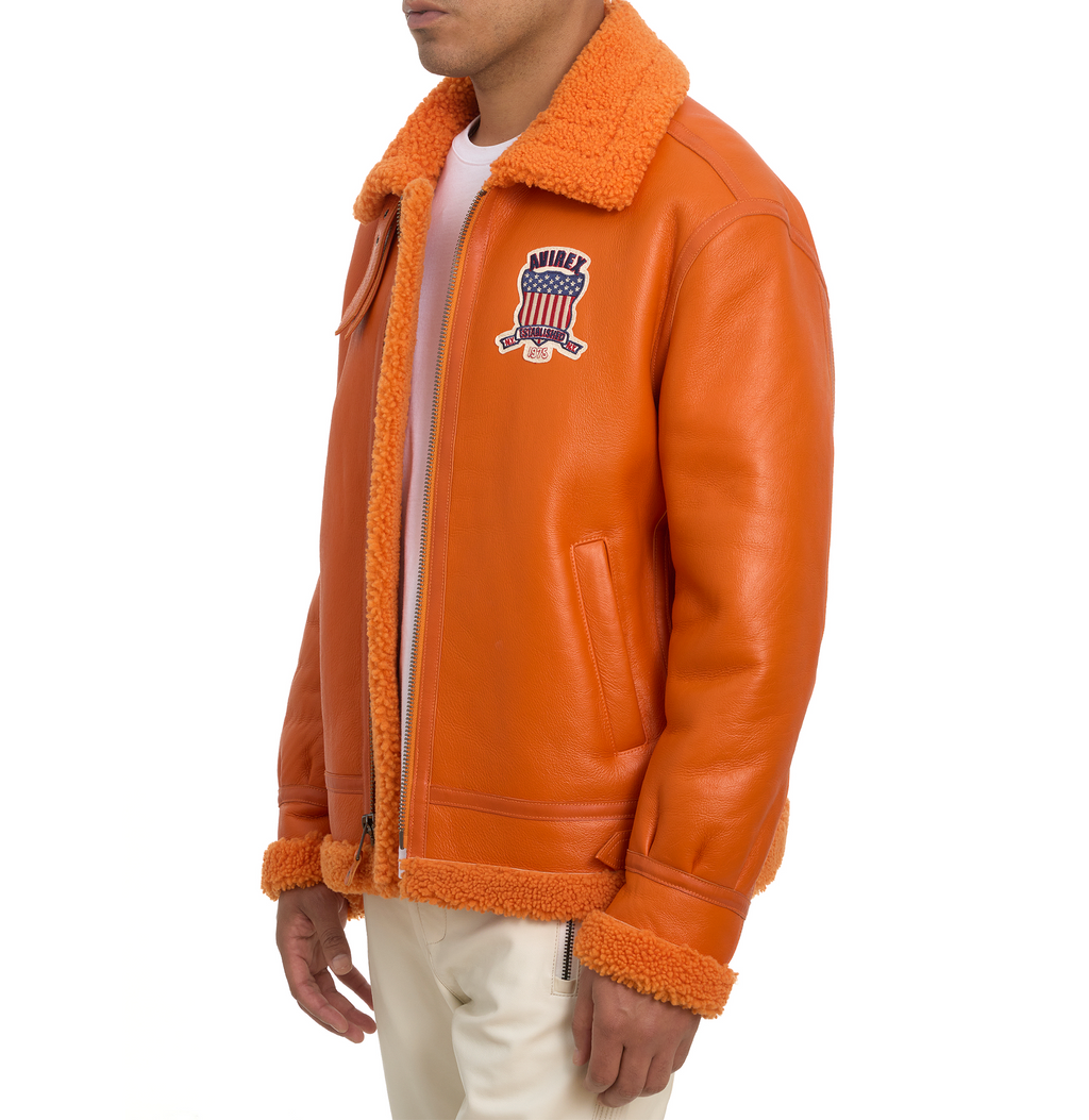  Avirex B3 Shearling Orange Leather Jackets 