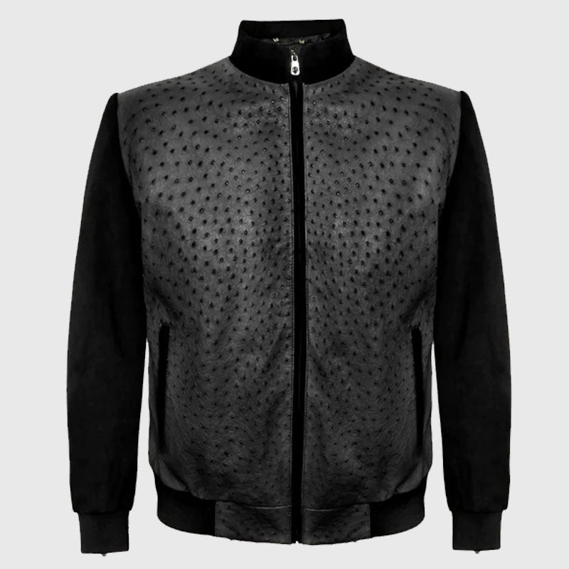  Black Suede Ostrich Leather Blouson Jacket