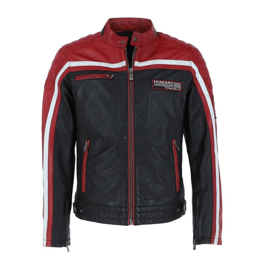 Buy Best Style Mens Leather Biker Jacket Black/red Bravo For Sale