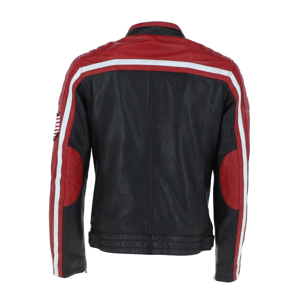 Buy Best Style Mens Leather Biker Jacket Black/red Bravo For Sale