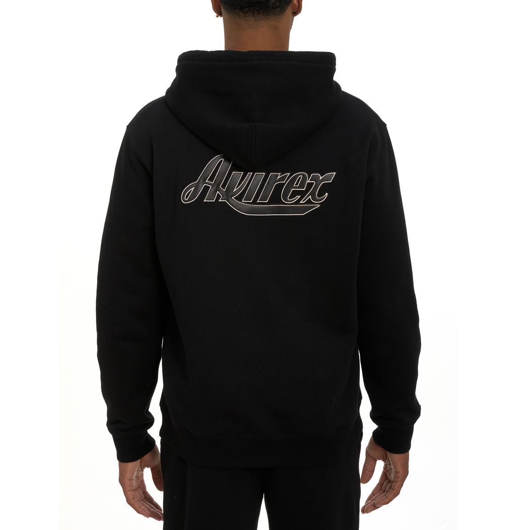 Buy Best Trendy Classic Avirex Cotton Fleece Black Aces Hoodie With Extended Drawstring
