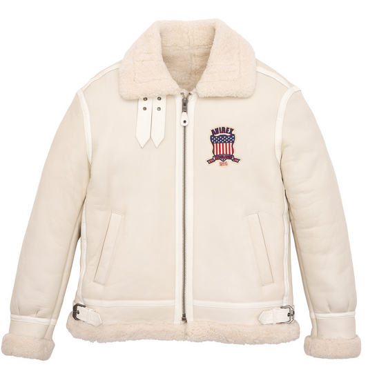 Purchase Winter Avirex B3 Bomber Shearling Snow White Leather Jacket For Sale