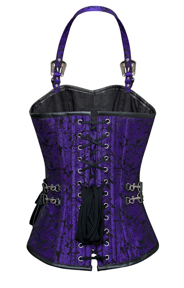 Rosamund Purple Corset with Strap and Faux Leather Pouch