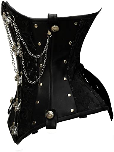 Staier Black Brocade & Faux Leather Underbust Corset With Chain Details