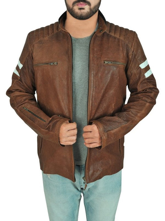 Classic Brown Leather Biker Jacket