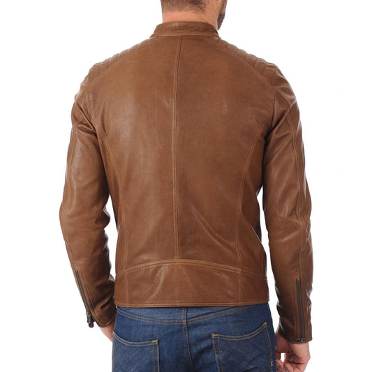 Classic Mens Brown Biker Real Leather Jacket