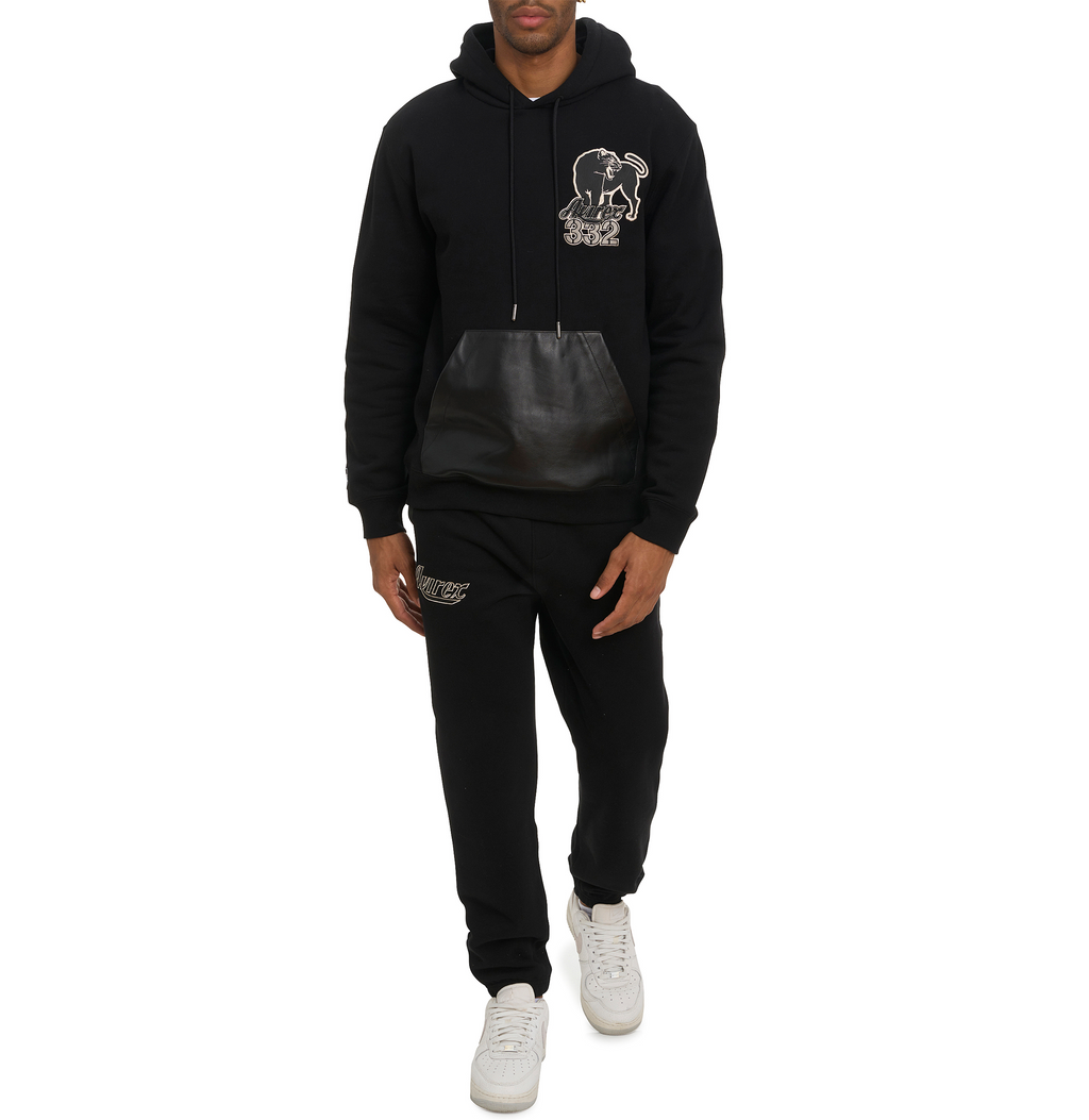 Classic Avirex Cotton Fleece Black Aces Jogger With Extended Drawstring And Soft Nappa Leather Patch Pocket