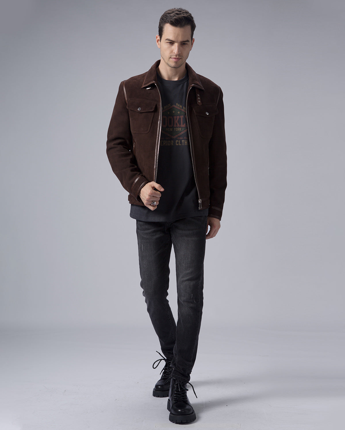 Coffee Suede Trucker Casual Leather Jacket