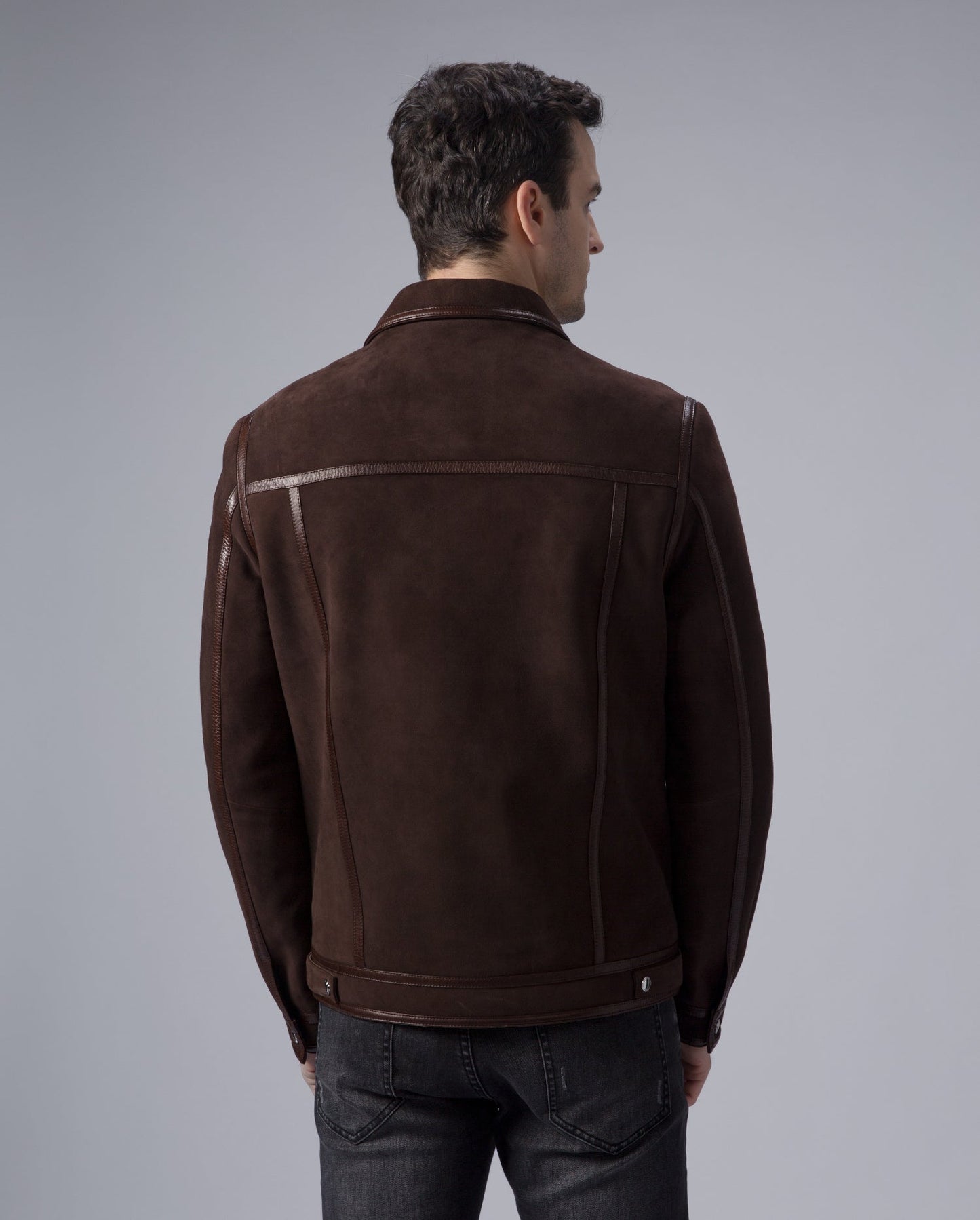 Coffee Suede Trucker Casual Leather Jacket