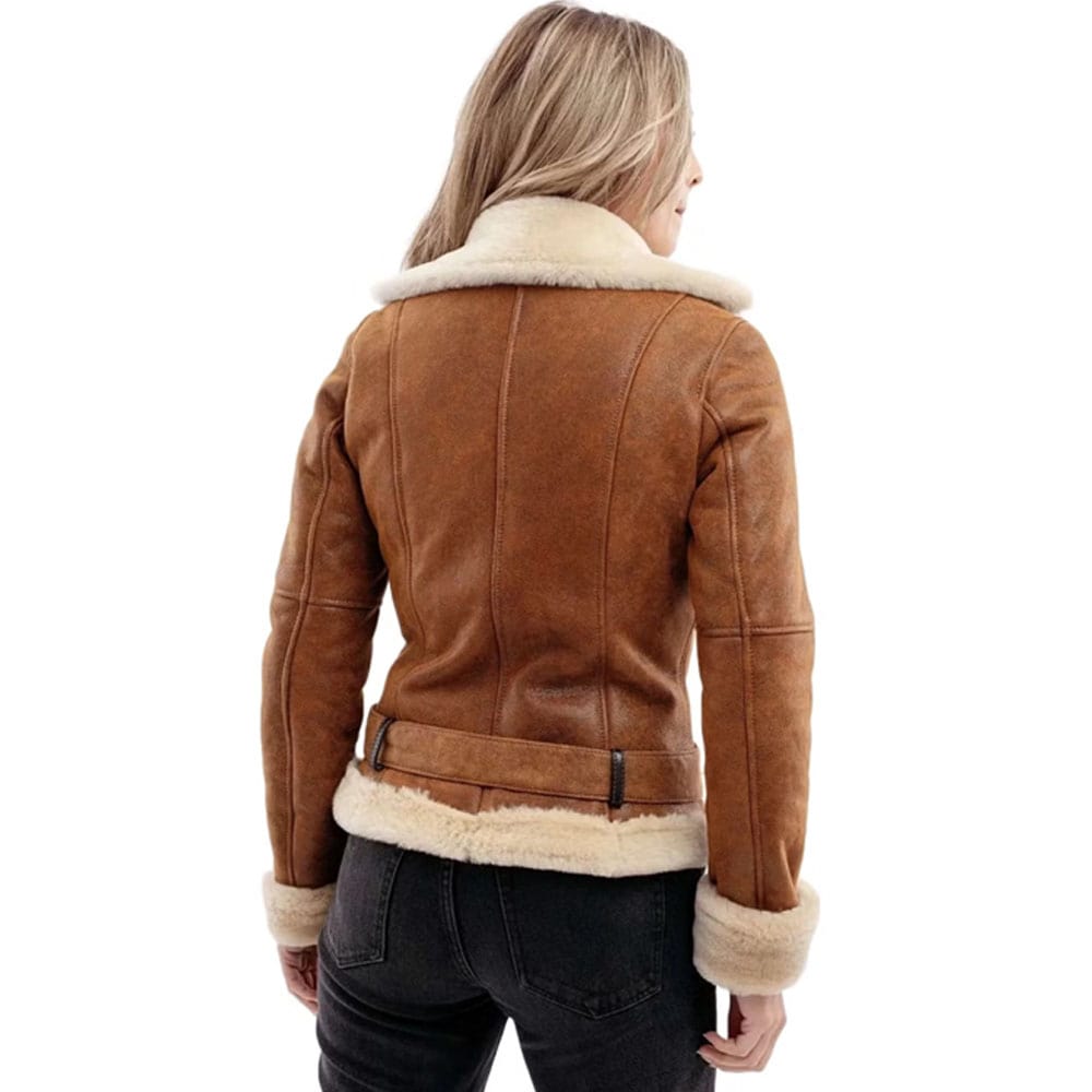 Dace Women Fashion Waxed Brown Aviator Bomber Leather Jacket