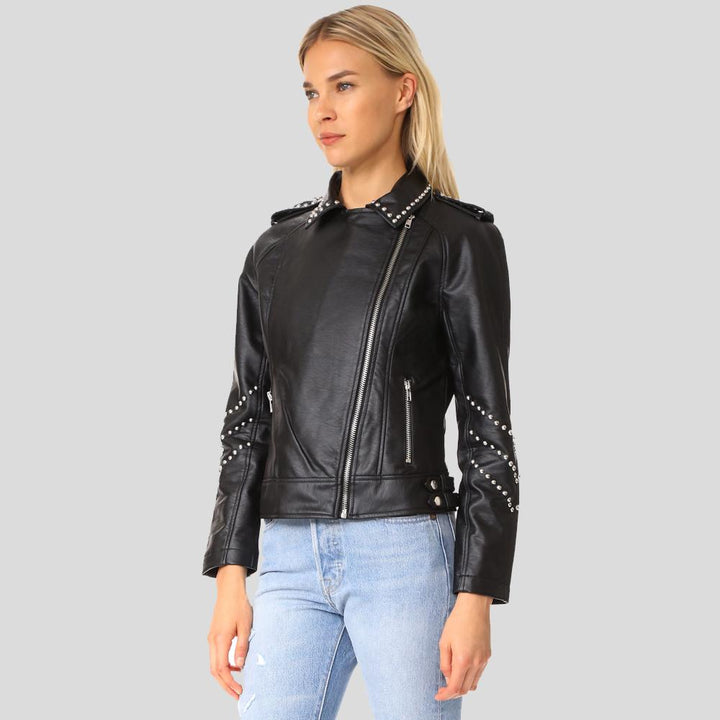 Buy Best Price Limited edition Trendy Fashion Dani Black Studded Leather Jacket