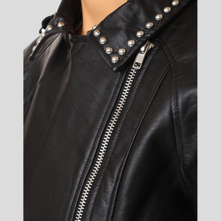 Buy Best Price Limited edition Trendy Fashion Dani Black Studded Leather Jacket