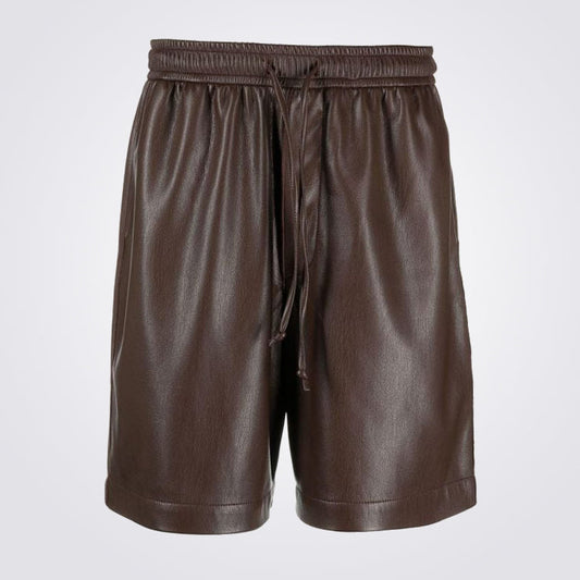 Dark Brown Leather Drawstring Shorts For Men