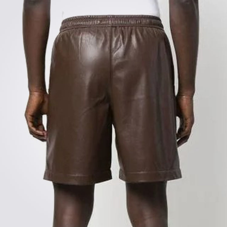 Dark Brown Leather Drawstring Shorts For Men