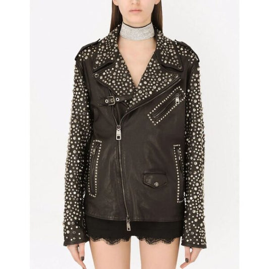 Dolce & Gabbana stud-embellished leather jacket