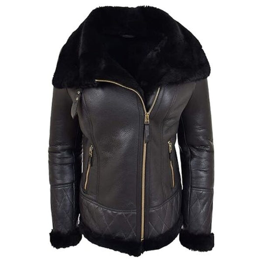 Double Face Black Merino Shearling Aviator Coat