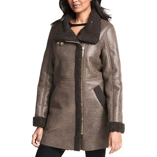 Emaya Brown Aviator Shearling Coat