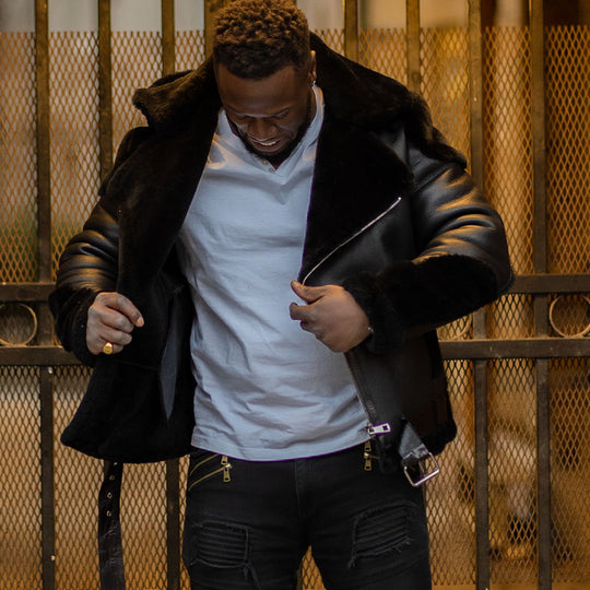 Alek's Black Biker Shearling Jacket