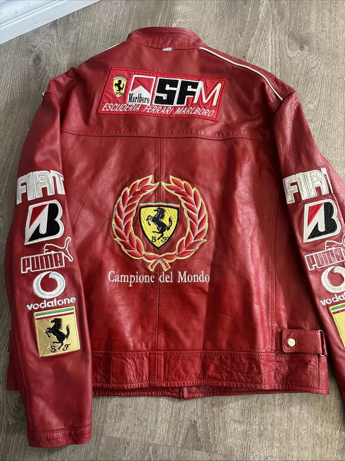Ferrari F1 Racing Red Motorcycle Riding Gear Cowhide Leather Biker Jacket
