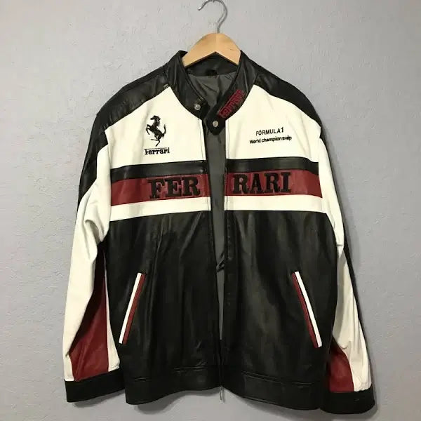 Ferrari Formula 1 ​Racing Streetwear Cowhide Leather Jacket