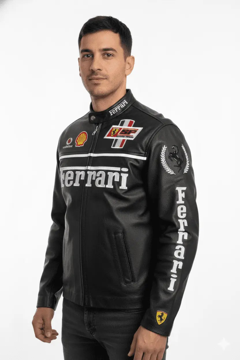 Ferrari Marlboro Black Leather Streetwear Jacket