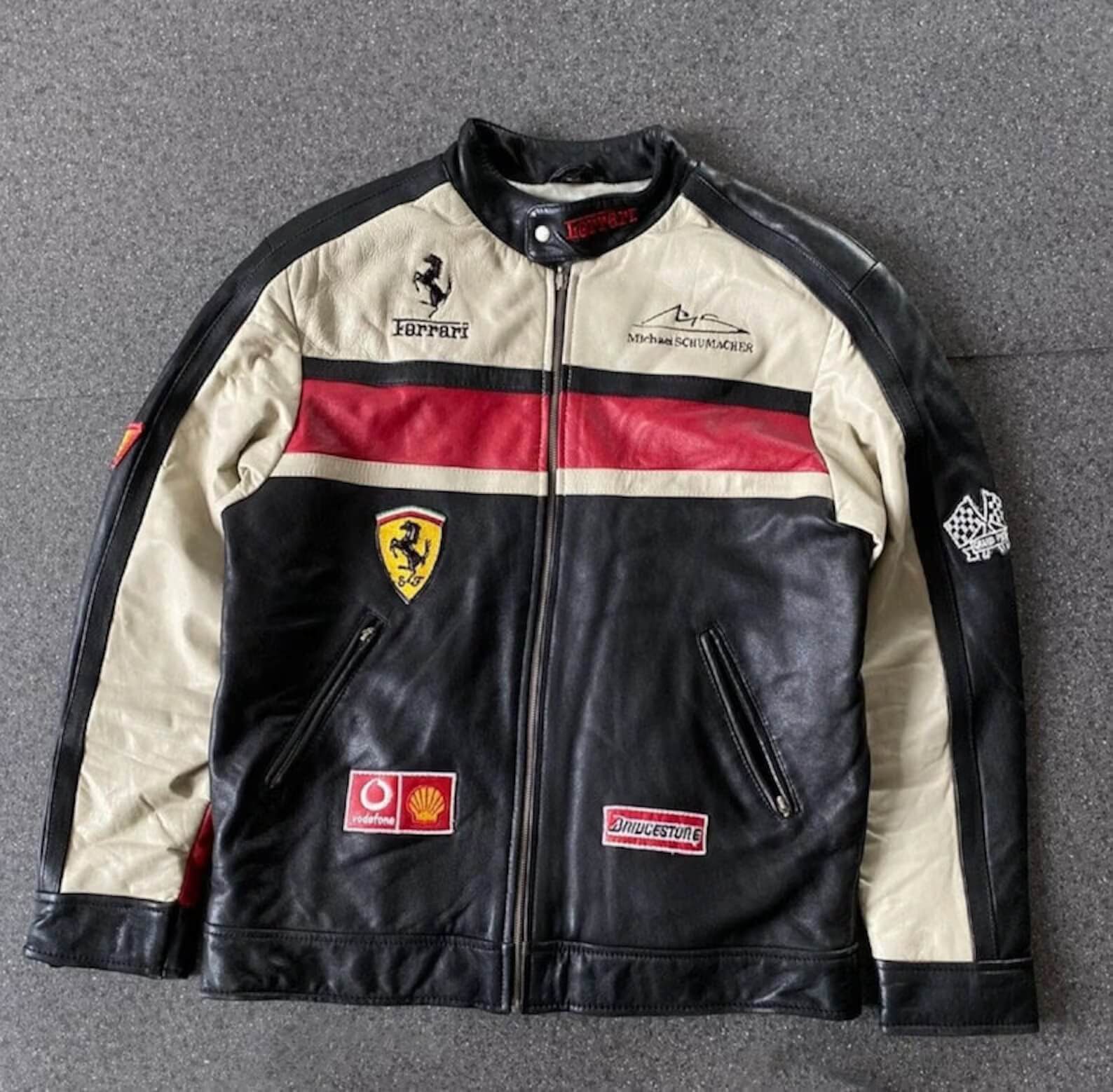 Ferrari Motorcycle Racing Cowhide Leather Jacket