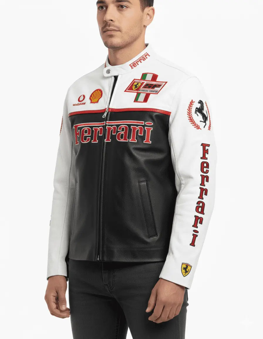 Ferrari Puma F1 White Leather Jacket