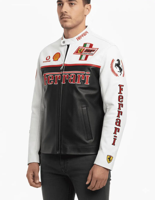 Ferrari Puma F1 White Leather Jacket