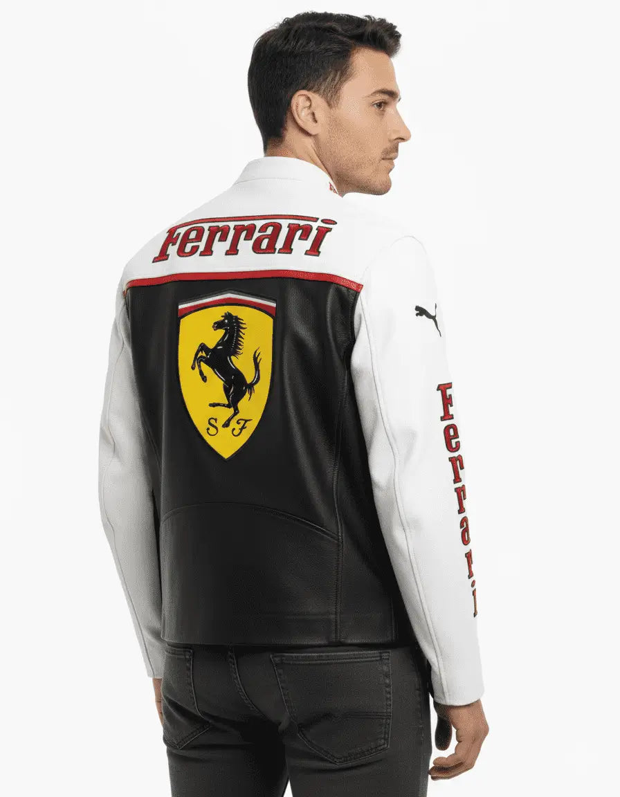 Ferrari Puma F1 White Leather Jacket