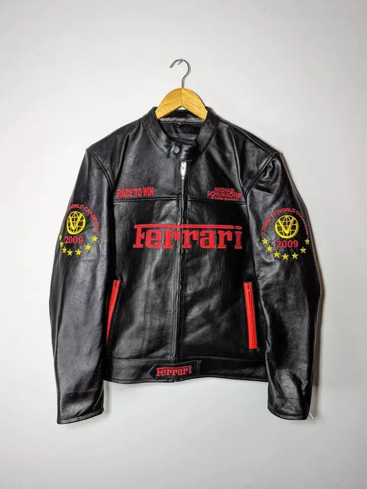 Ferrari Race Clothing Streetwear Biker Cowhide Leather Jacket