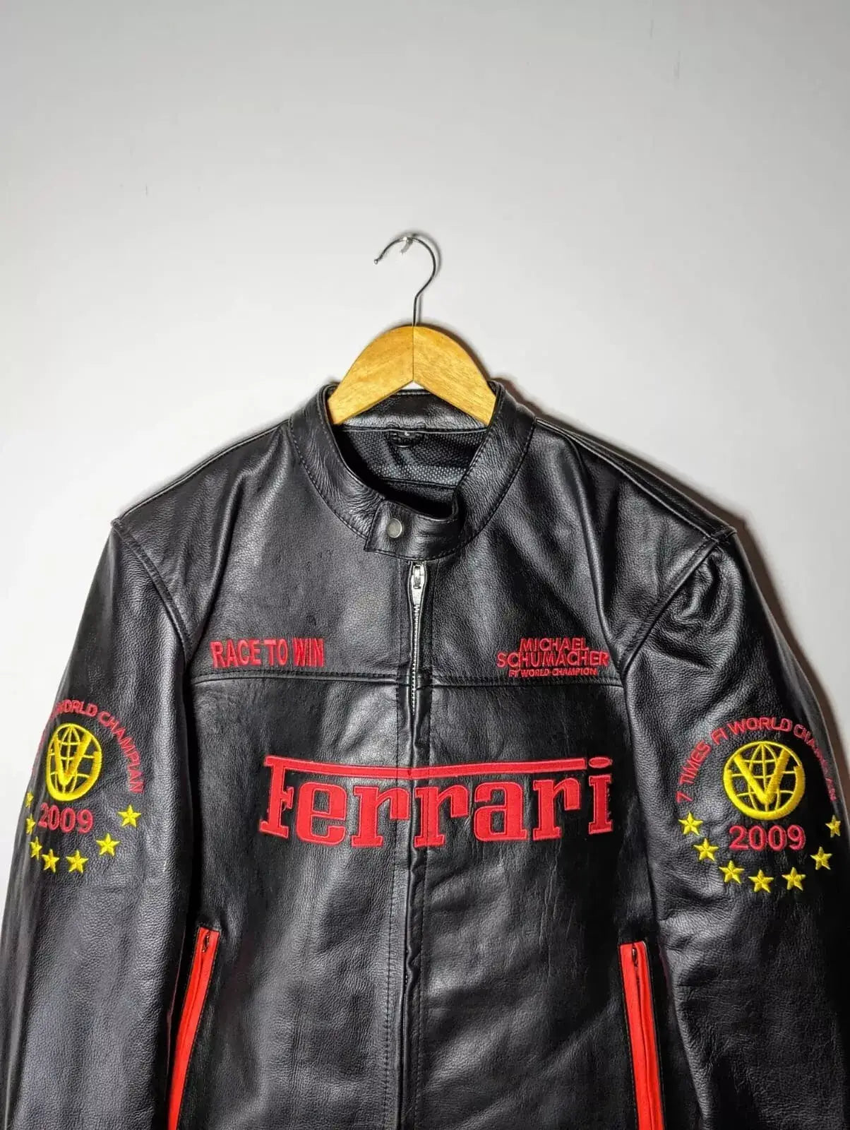 Ferrari Race Clothing Streetwear Biker Cowhide Leather Jacket