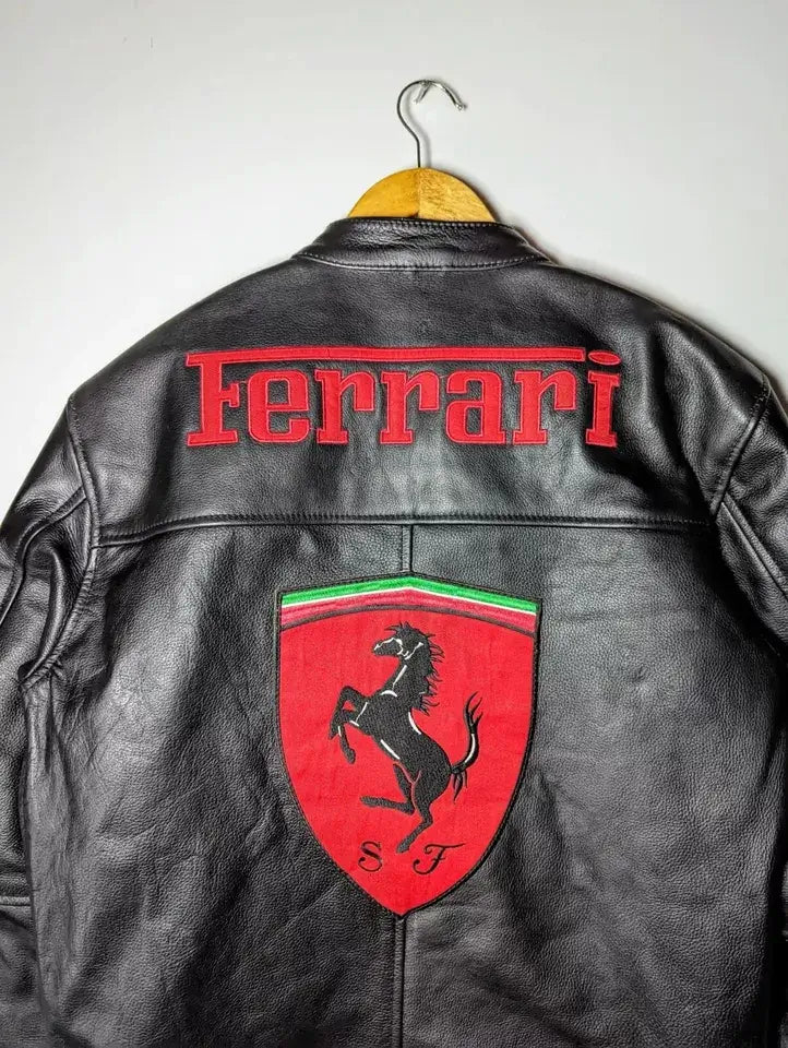 Ferrari Race Clothing Streetwear Biker Cowhide Leather Jacket