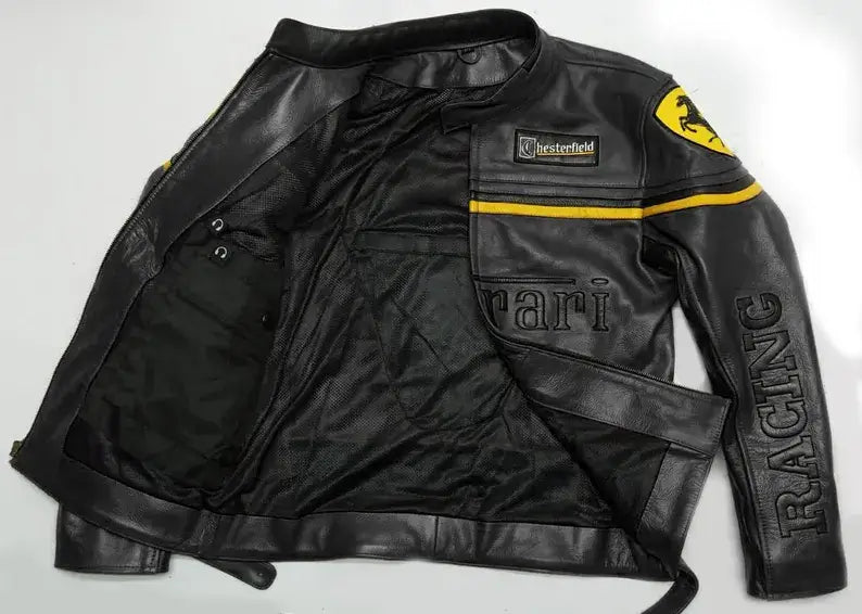 Ferrari Racing Black F1 Streetwear Leather Biker Jacket