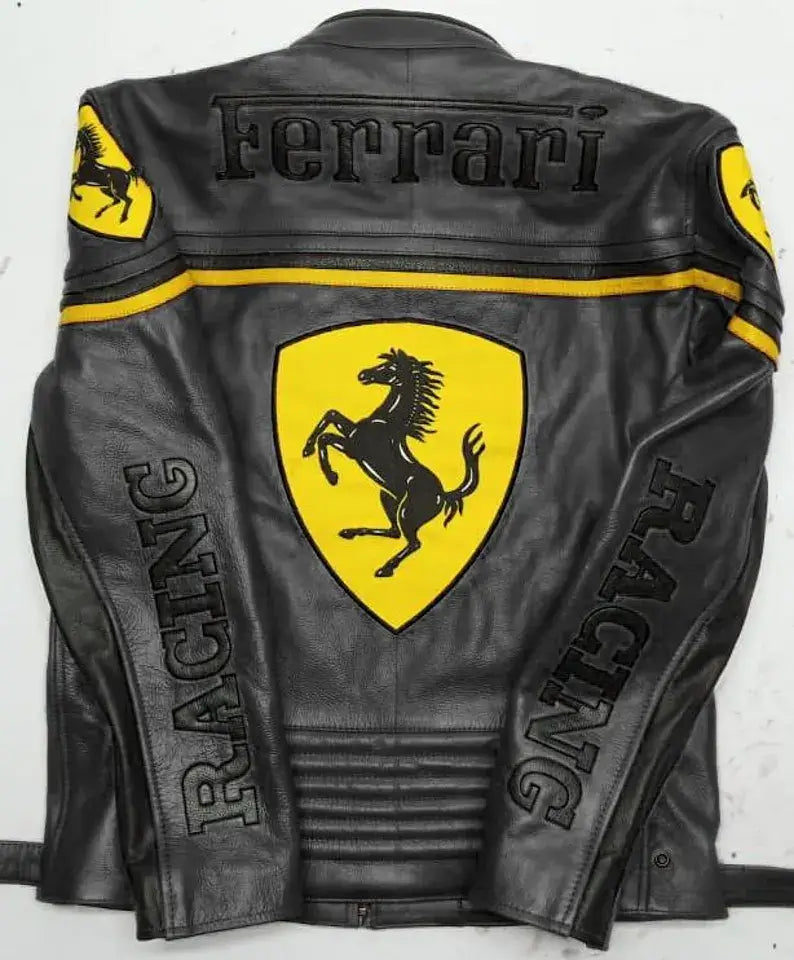Ferrari Racing Black F1 Streetwear Leather Biker Jacket